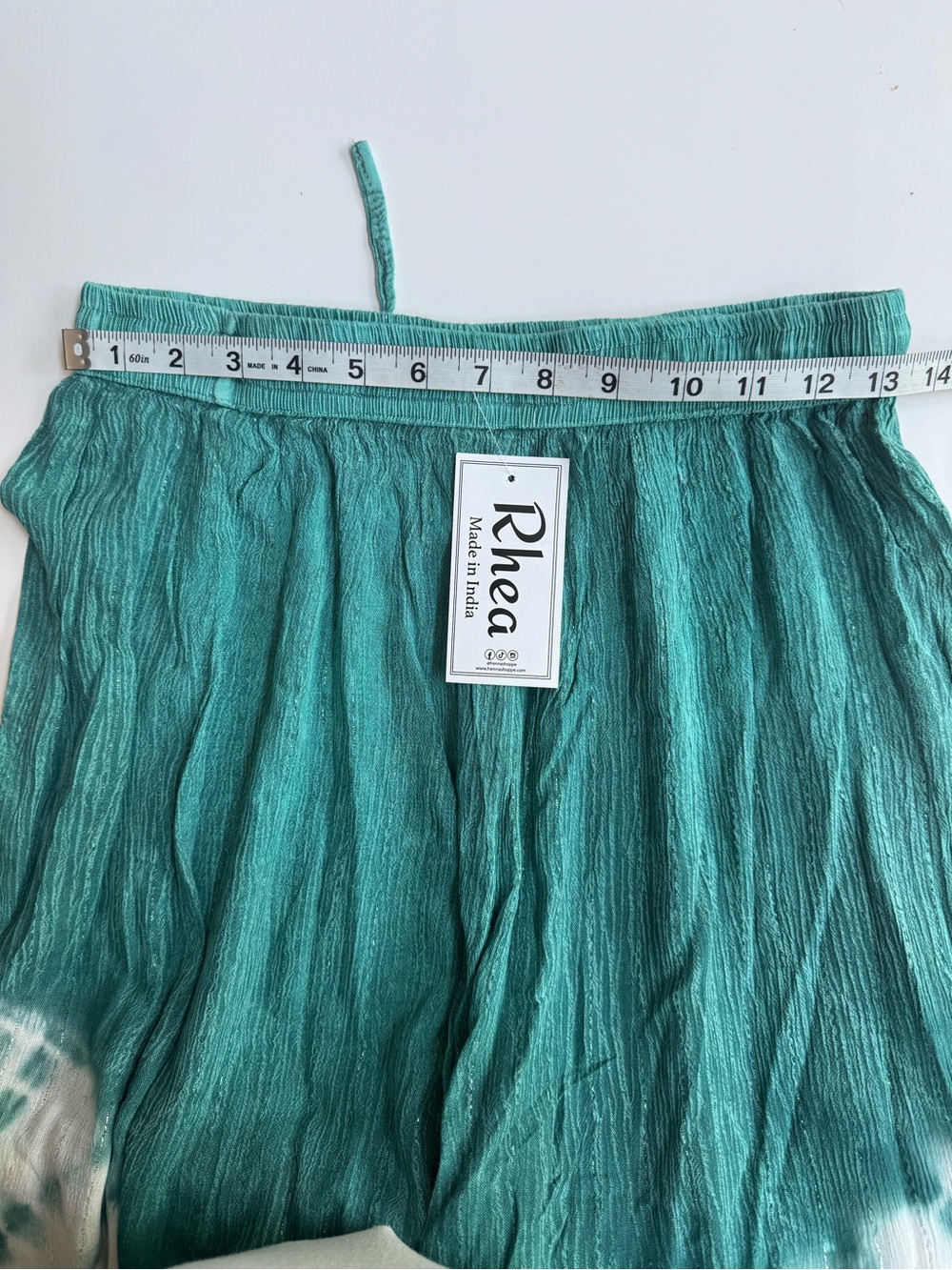 Teal and White bohemian 100% viscose Tie-Dye Wide-Leg Palazzo Pants - Picture 5 of 5